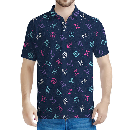 Colorful Zodiac Symbols Pattern Print Men's Polo Shirt