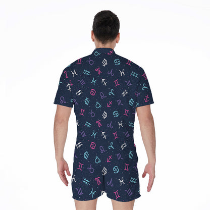 Colorful Zodiac Symbols Pattern Print Men's Rompers