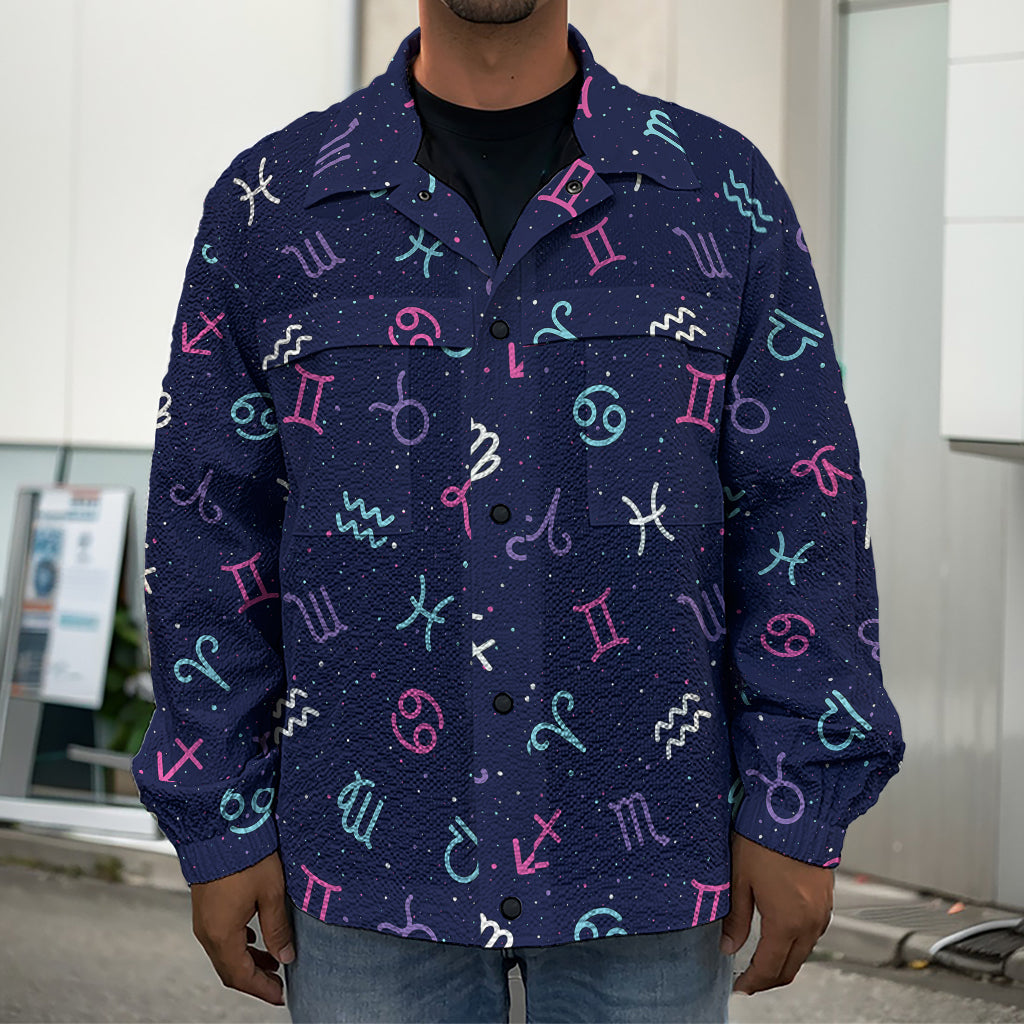 Colorful Zodiac Symbols Pattern Print Men's Shirt Jacket
