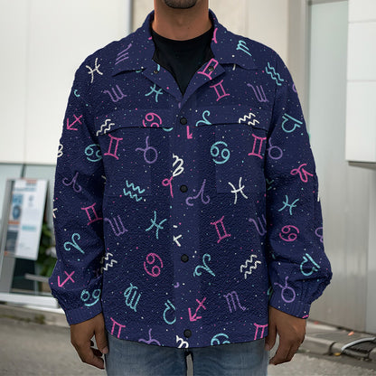 Colorful Zodiac Symbols Pattern Print Men's Shirt Jacket