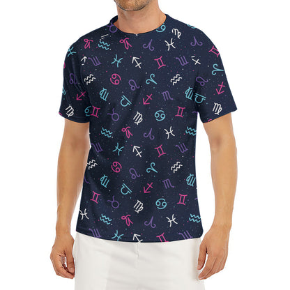 Colorful Zodiac Symbols Pattern Print Men's Short Sleeve Rash Guard