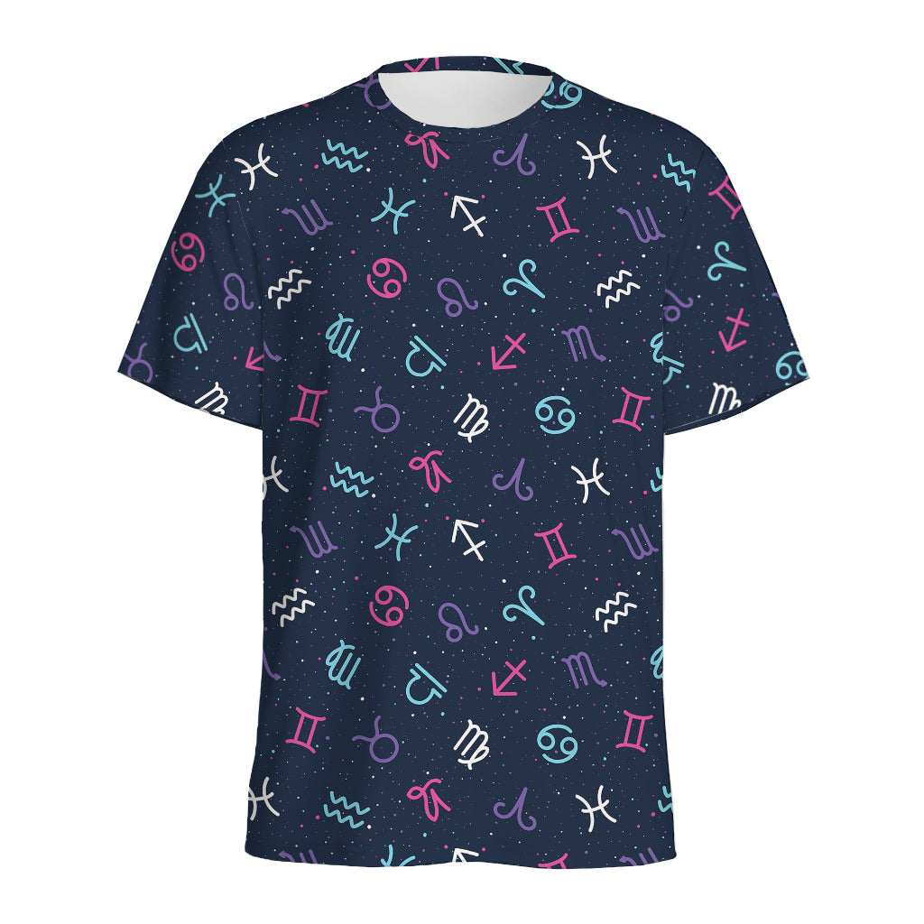 Colorful Zodiac Symbols Pattern Print Men's Sports T-Shirt