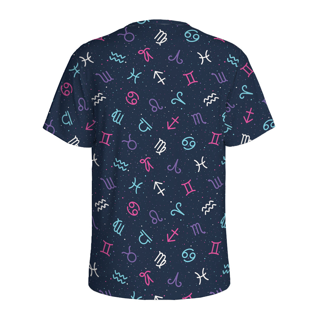 Colorful Zodiac Symbols Pattern Print Men's Sports T-Shirt