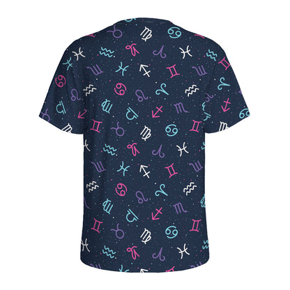 Colorful Zodiac Symbols Pattern Print Men's Sports T-Shirt