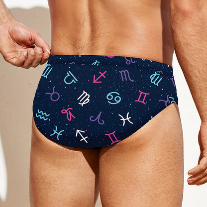 Colorful Zodiac Symbols Pattern Print Men's Swim Briefs