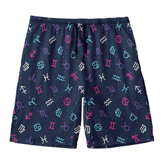 Colorful Zodiac Symbols Pattern Print Men's Swim Trunks