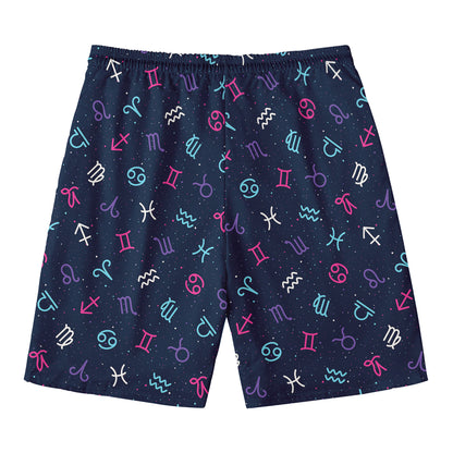 Colorful Zodiac Symbols Pattern Print Men's Swim Trunks
