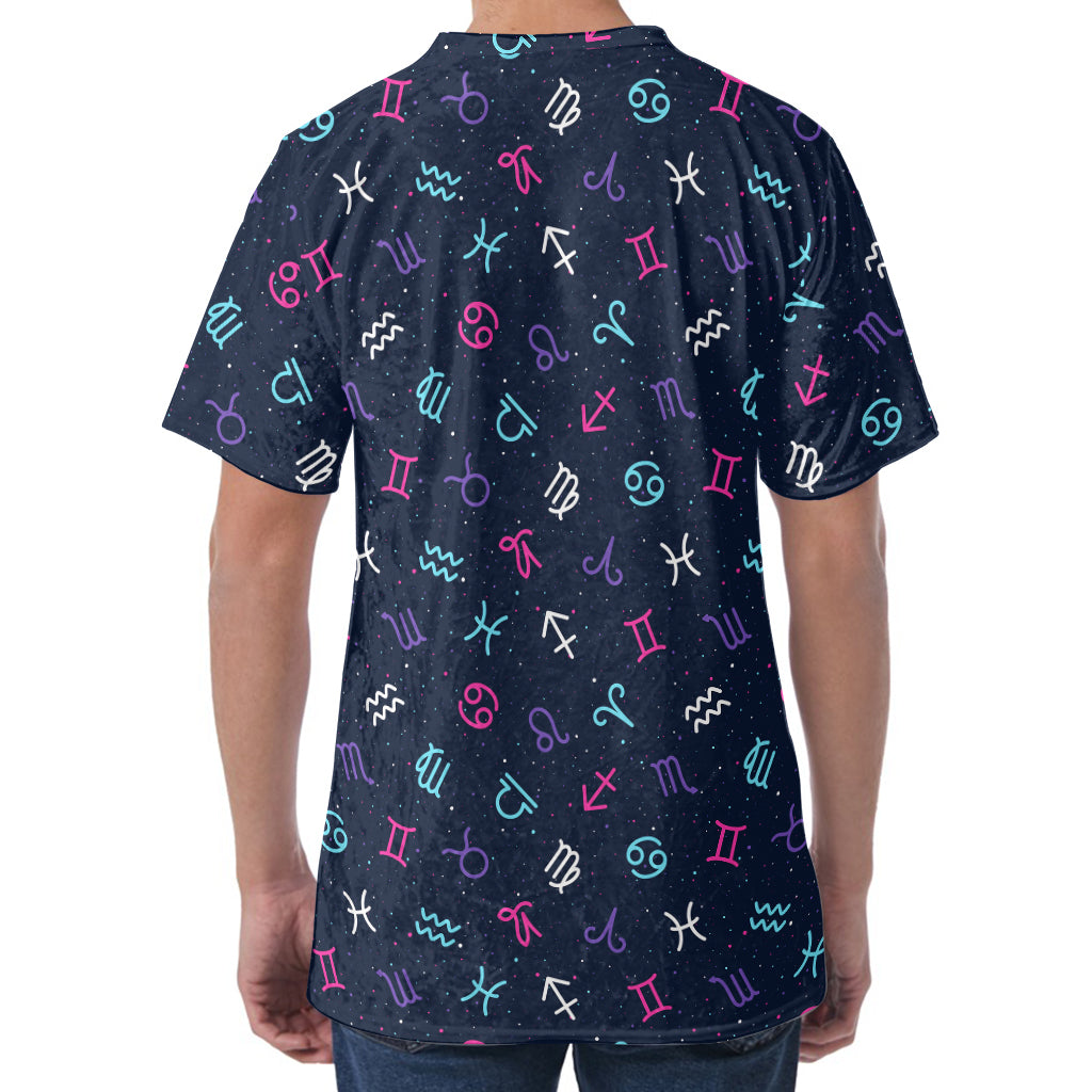 Colorful Zodiac Symbols Pattern Print Men's Velvet T-Shirt