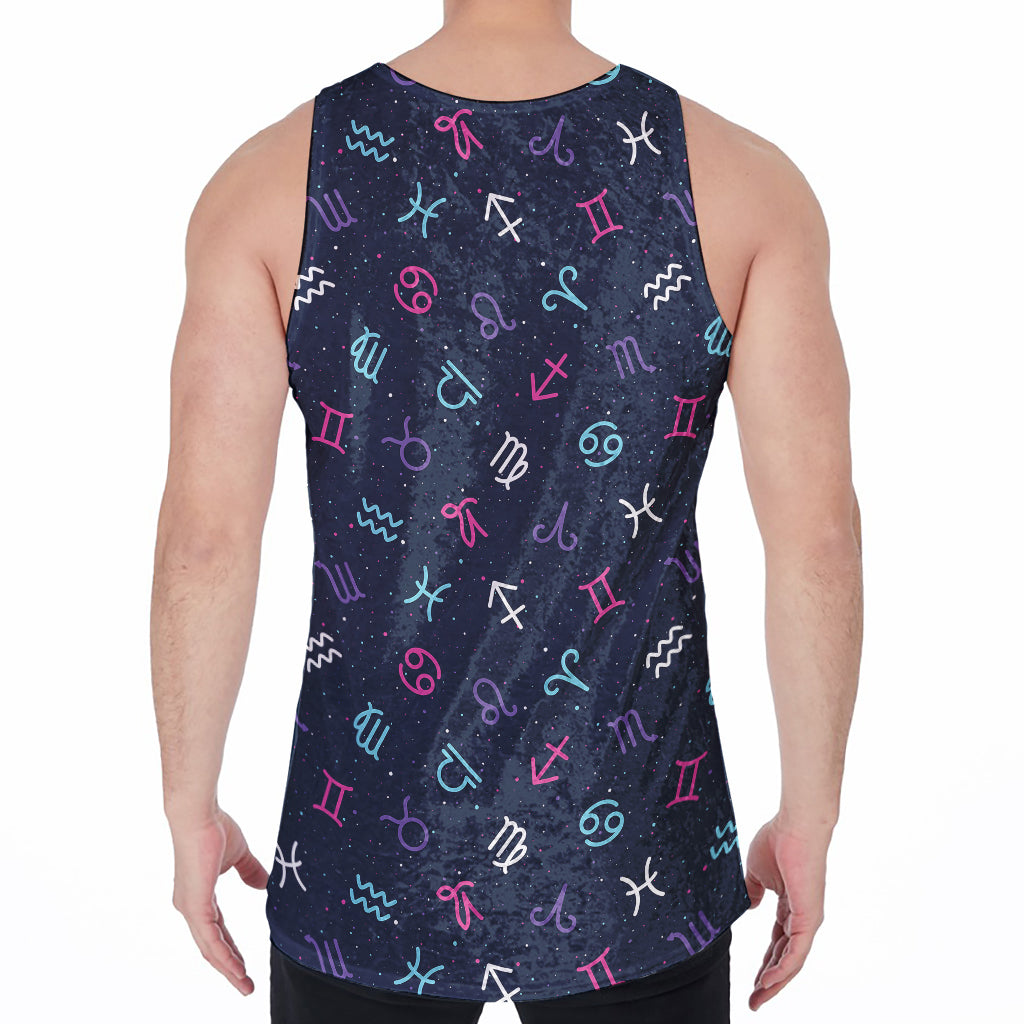Colorful Zodiac Symbols Pattern Print Men's Velvet Tank Top