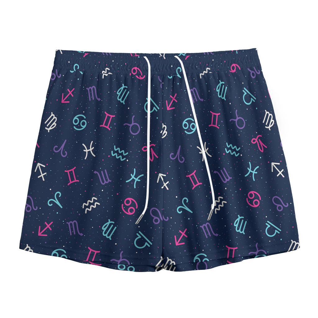 Colorful Zodiac Symbols Pattern Print Mesh Shorts