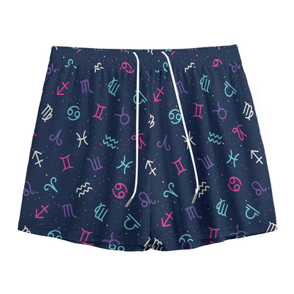 Colorful Zodiac Symbols Pattern Print Mesh Shorts