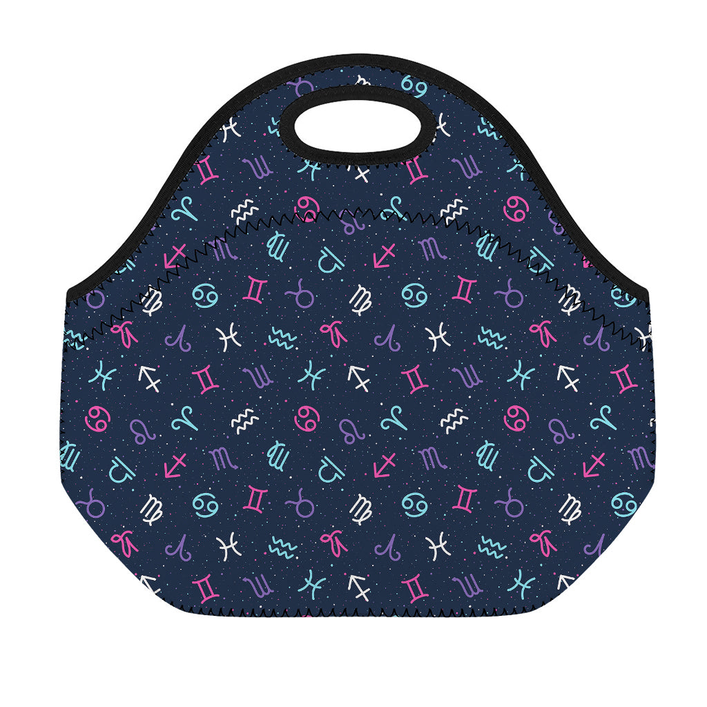 Colorful Zodiac Symbols Pattern Print Neoprene Lunch Bag