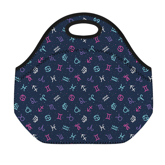 Colorful Zodiac Symbols Pattern Print Neoprene Lunch Bag