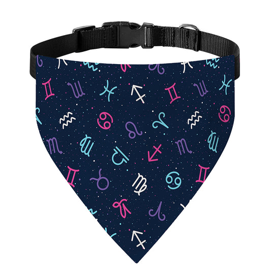 Colorful Zodiac Symbols Pattern Print Over The Collar Dog Bandana