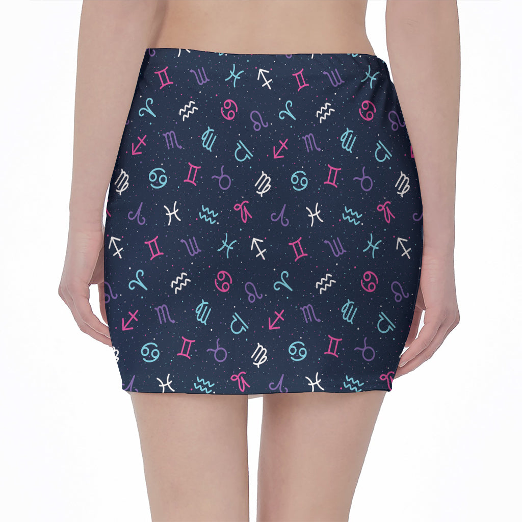 Colorful Zodiac Symbols Pattern Print Pencil Mini Skirt