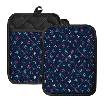 Colorful Zodiac Symbols Pattern Print Pot Holders With Pocket