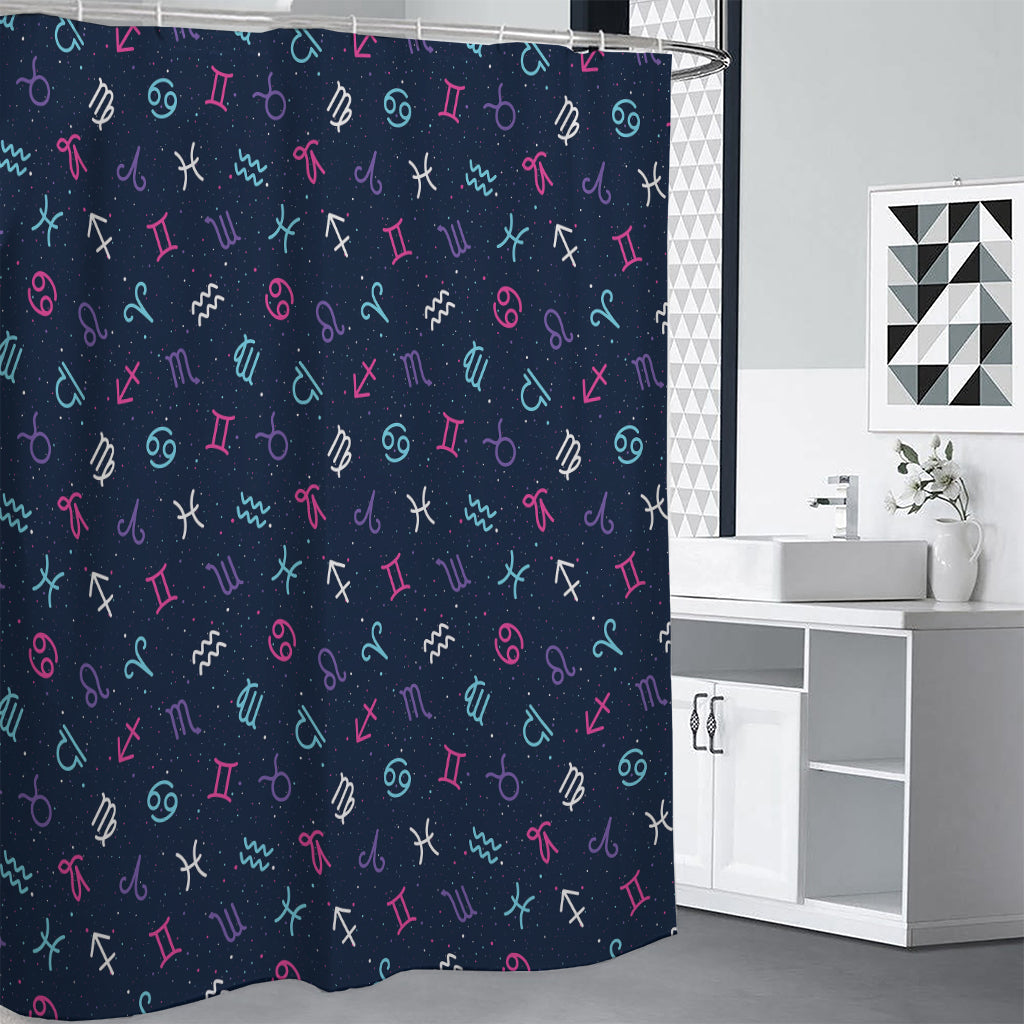 Colorful Zodiac Symbols Pattern Print Premium Shower Curtain