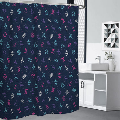 Colorful Zodiac Symbols Pattern Print Premium Shower Curtain