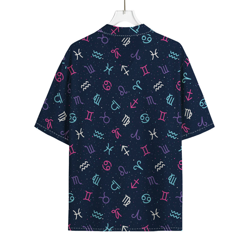 Colorful Zodiac Symbols Pattern Print Rayon Hawaiian Shirt