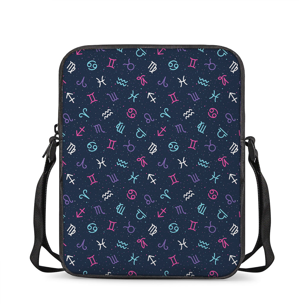 Colorful Zodiac Symbols Pattern Print Rectangular Crossbody Bag