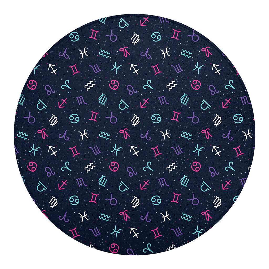 Colorful Zodiac Symbols Pattern Print Round Blanket