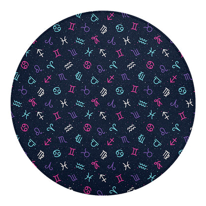 Colorful Zodiac Symbols Pattern Print Round Blanket