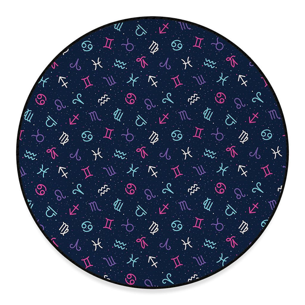 Colorful Zodiac Symbols Pattern Print Round Floor Mat