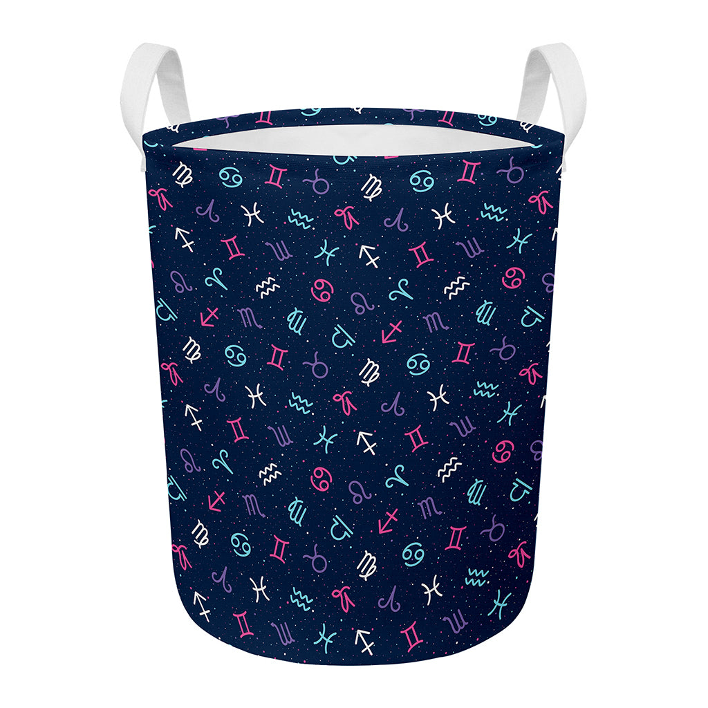Colorful Zodiac Symbols Pattern Print Round Laundry Basket