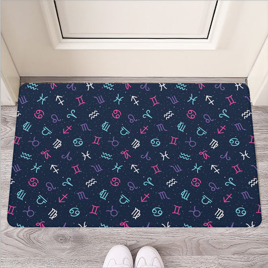 Colorful Zodiac Symbols Pattern Print Rubber Doormat