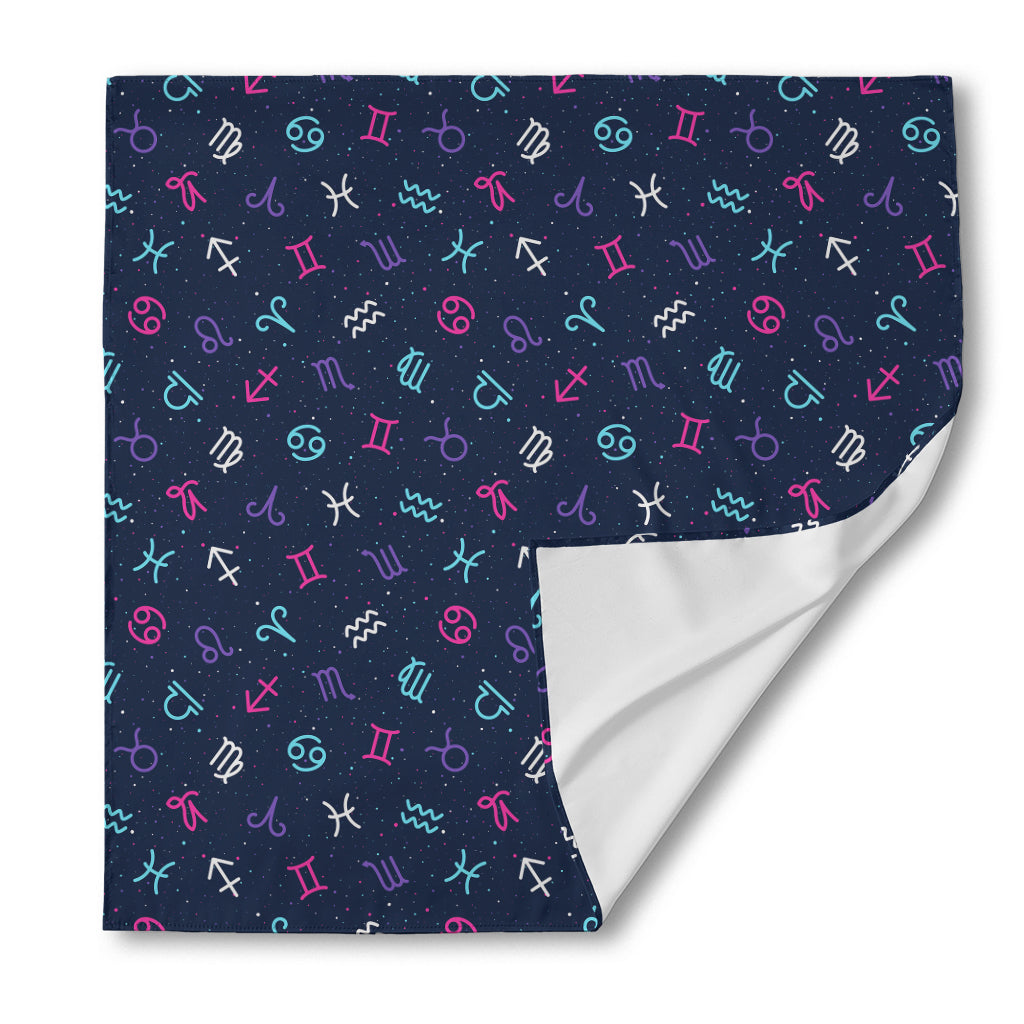 Colorful Zodiac Symbols Pattern Print Silk Bandana