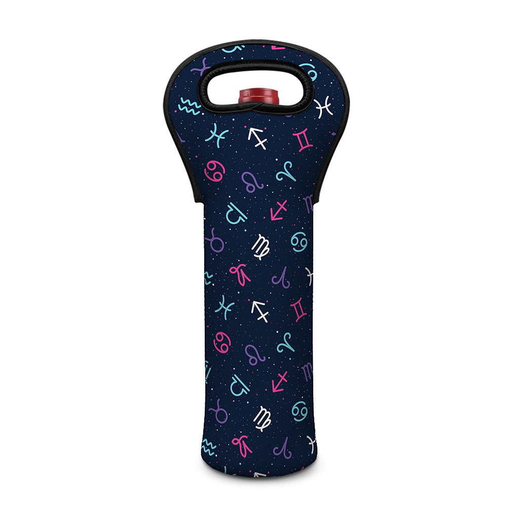 Colorful Zodiac Symbols Pattern Print Single Neoprene Wine Tote