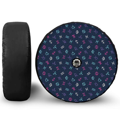 Colorful Zodiac Symbols Pattern Print Tire Cover With Camera Hole