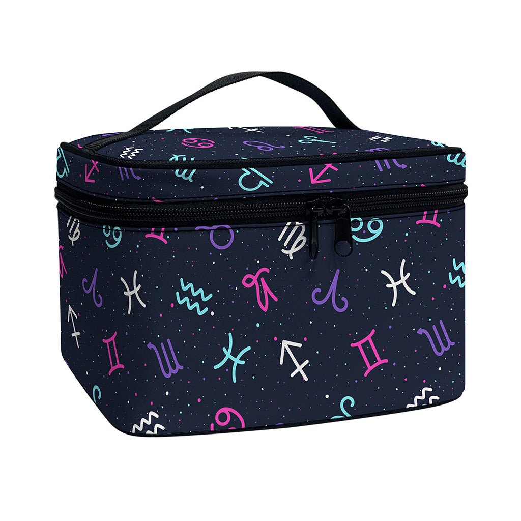 Colorful Zodiac Symbols Pattern Print Travel Makeup Bag