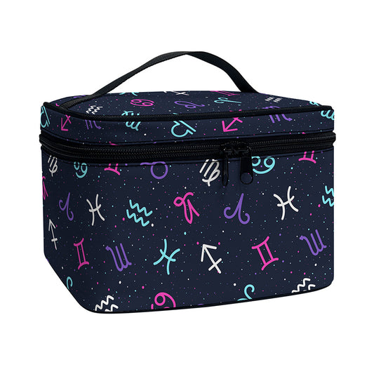 Colorful Zodiac Symbols Pattern Print Travel Makeup Bag