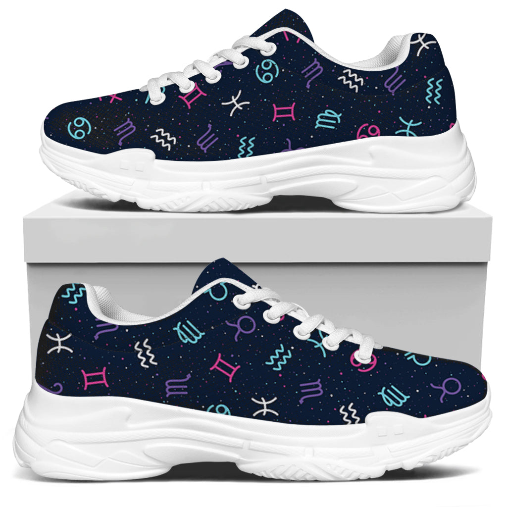 Colorful Zodiac Symbols Pattern Print White Chunky Shoes
