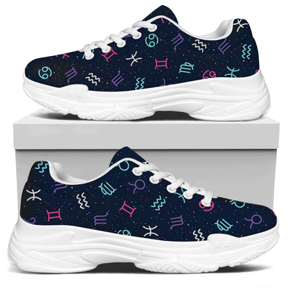 Colorful Zodiac Symbols Pattern Print White Chunky Shoes