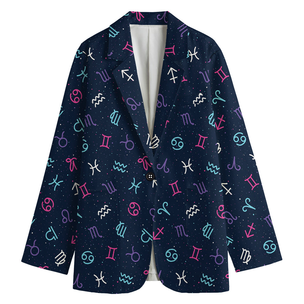 Colorful Zodiac Symbols Pattern Print Women's Cotton Blazer