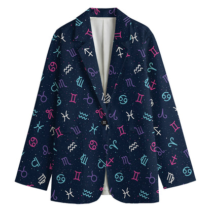 Colorful Zodiac Symbols Pattern Print Women's Cotton Blazer