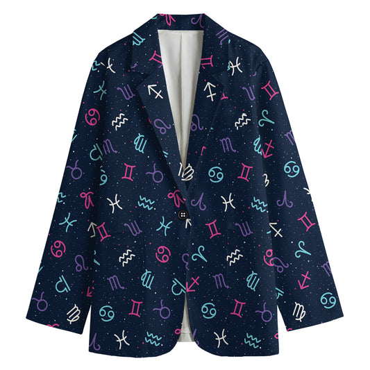 Colorful Zodiac Symbols Pattern Print Women's Cotton Blazer