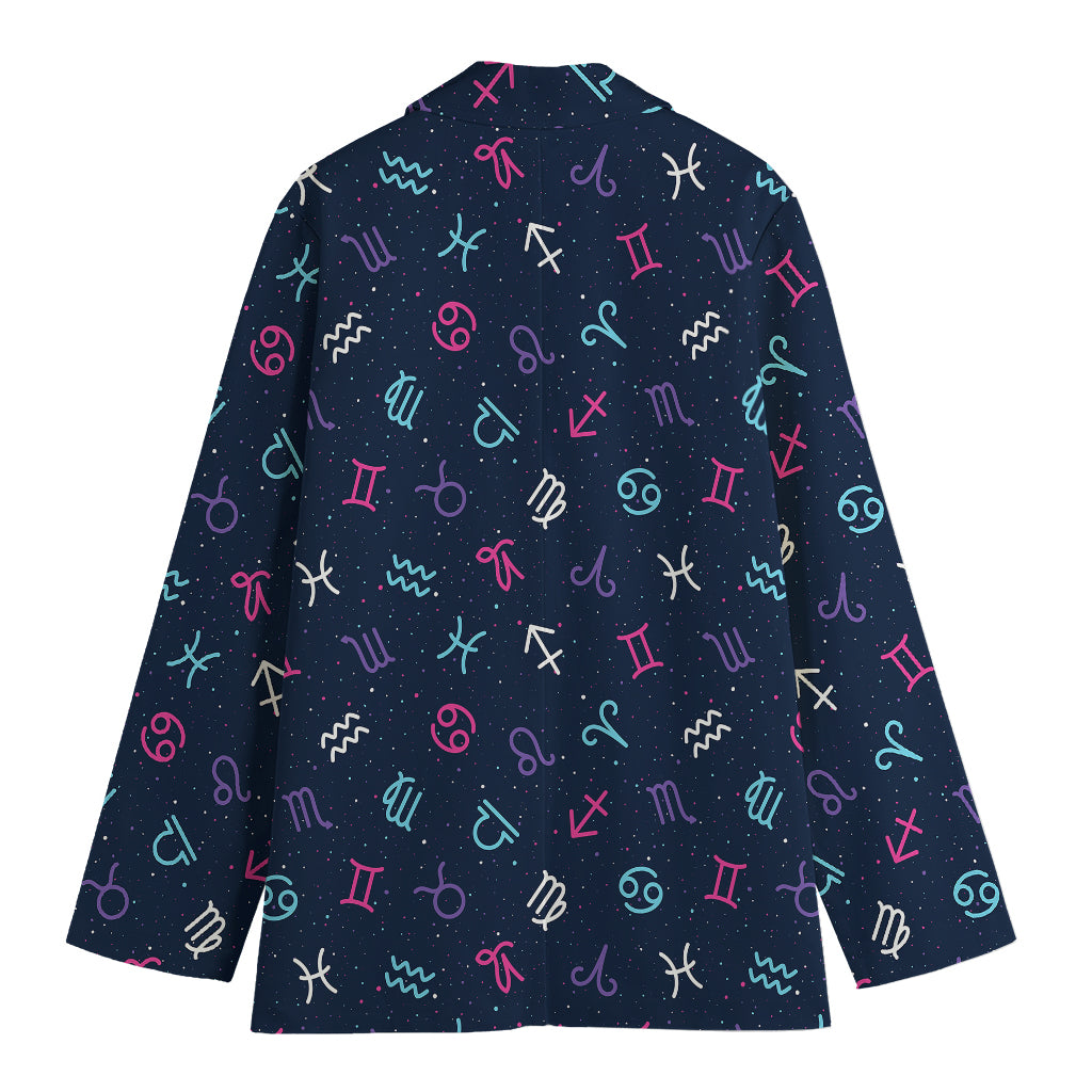 Colorful Zodiac Symbols Pattern Print Women's Cotton Blazer