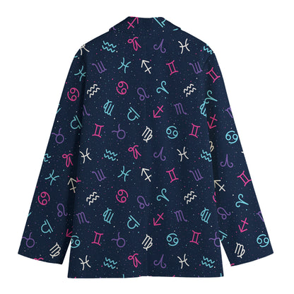 Colorful Zodiac Symbols Pattern Print Women's Cotton Blazer