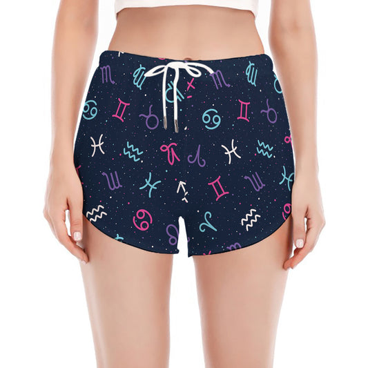 Colorful Zodiac Symbols Pattern Print Women's Split Running Shorts