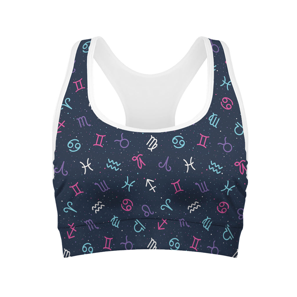 Colorful Zodiac Symbols Pattern Print Women's Sports Bra