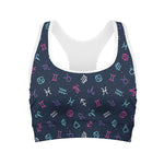 Colorful Zodiac Symbols Pattern Print Women's Sports Bra