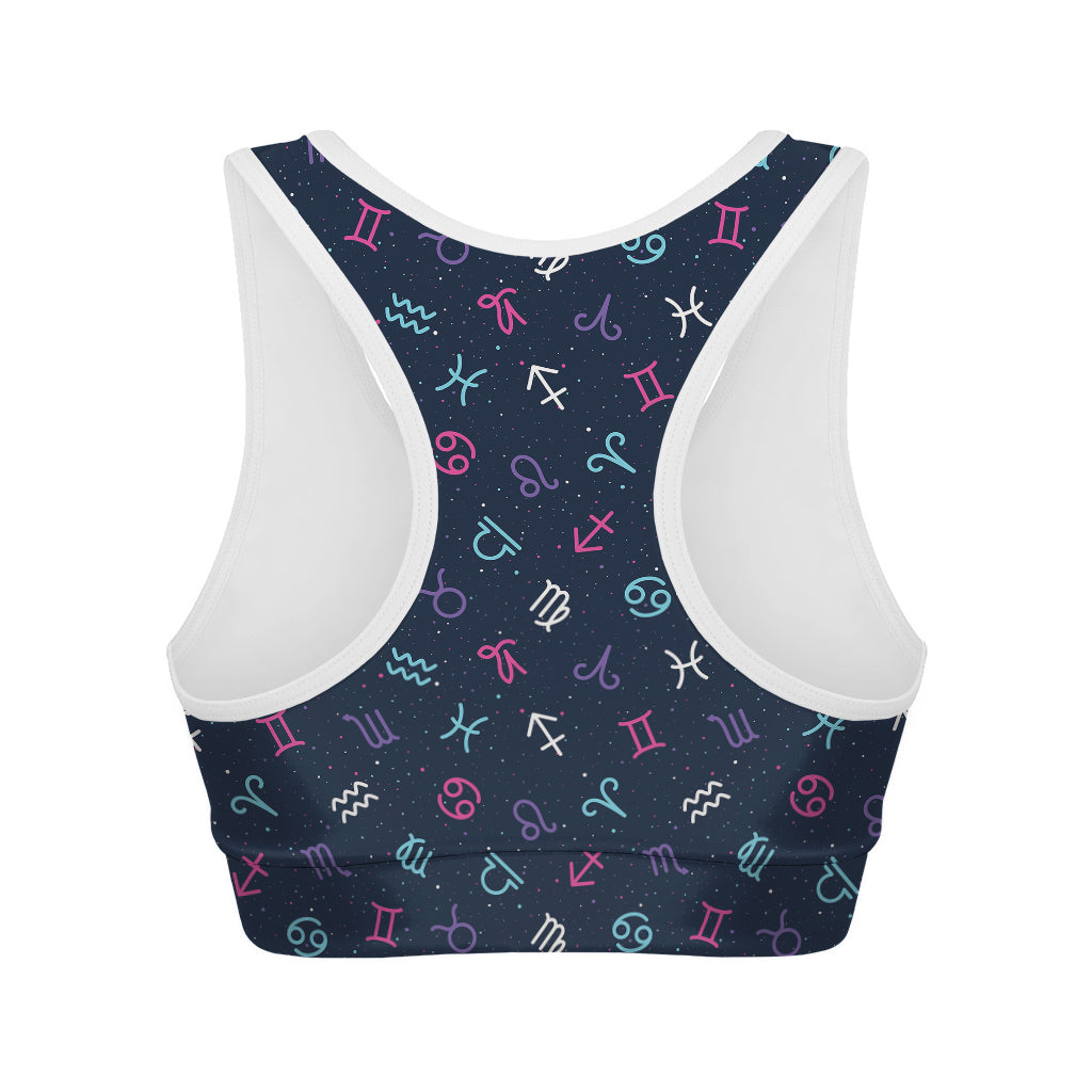 Colorful Zodiac Symbols Pattern Print Women's Sports Bra