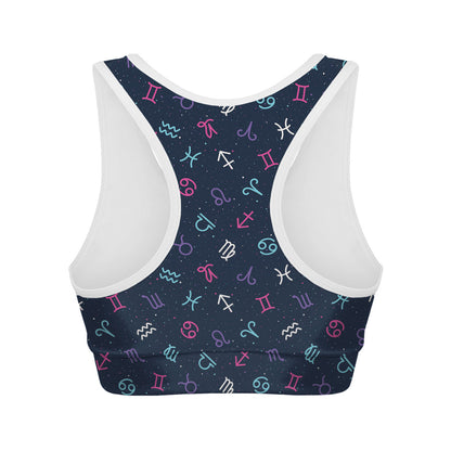 Colorful Zodiac Symbols Pattern Print Women's Sports Bra