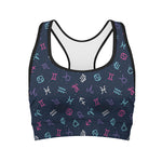 Colorful Zodiac Symbols Pattern Print Women's Sports Bra