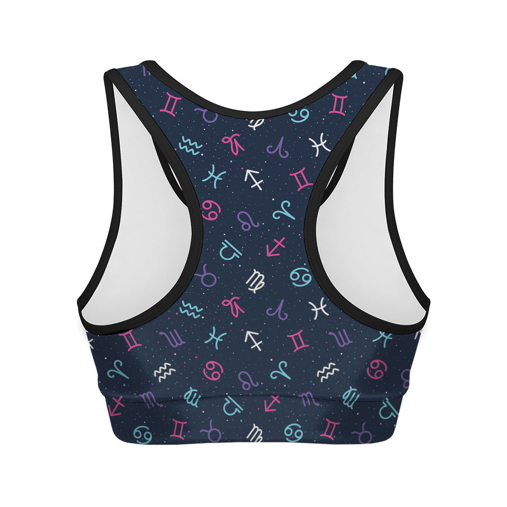 Colorful Zodiac Symbols Pattern Print Women's Sports Bra