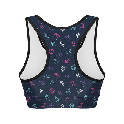 Colorful Zodiac Symbols Pattern Print Women's Sports Bra