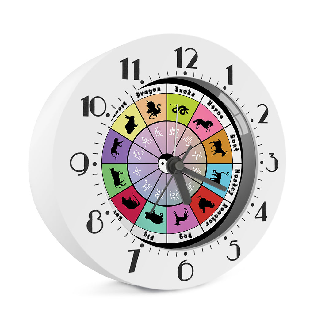 Colourful Chinese Zodiac Wheel Print Alarm Clock